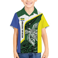 Personalised PNG Morobe Province Family Matching Short Sleeve Bodycon Dress and Hawaiian Shirt Bird of Paradise Tattoo Flag Motif LT9 Son's Shirt Green - Polynesian Pride