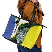 Personalised PNG Morobe Province Leather Tote Bag Bird of Paradise Tattoo Flag Motif - Polynesian Pride
