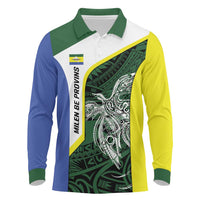 Personalised PNG Morobe Province Long Sleeve Polo Shirt Bird of Paradise Tattoo Flag Motif LT9 Green - Polynesian Pride