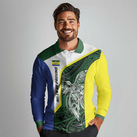 Personalised PNG Morobe Province Long Sleeve Polo Shirt Bird of Paradise Tattoo Flag Motif LT9 - Polynesian Pride