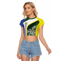 Personalised PNG Morobe Province Raglan Cropped T Shirt Bird of Paradise Tattoo Flag Motif LT9 Female Green - Polynesian Pride