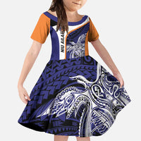 Personalised PNG New Ireland Family Matching Off Shoulder Maxi Dress and Hawaiian Shirt Bird of Paradise Tattoo Flag Motif LT9 Daughter's Dress Orange - Polynesian Pride