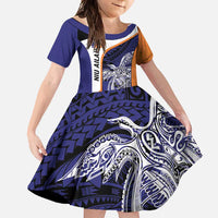 Personalised PNG New Ireland Family Matching Tank Maxi Dress and Hawaiian Shirt Bird of Paradise Tattoo Flag Motif LT9 Daughter's Dress Orange - Polynesian Pride
