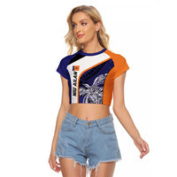 Personalised PNG New Ireland Raglan Cropped T Shirt Bird of Paradise Tattoo Flag Motif LT9 Female Orange - Polynesian Pride
