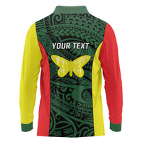 Personalised PNG Oro Province Long Sleeve Polo Shirt Bird of Paradise Tattoo Flag Motif LT9 - Polynesian Pride