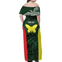 Personalised PNG Oro Province Off Shoulder Maxi Dress Bird of Paradise Tattoo Flag Motif LT9 - Polynesian Pride