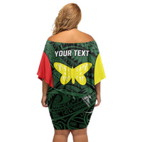 Personalised PNG Oro Province Off Shoulder Short Dress Bird of Paradise Tattoo Flag Motif LT9 - Polynesian Pride
