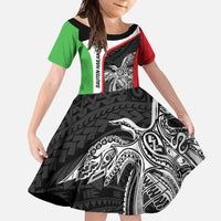 Personalised PNG Southern Highlands Province Family Matching Short Sleeve Bodycon Dress and Hawaiian Shirt Bird of Paradise Tattoo Flag Motif LT9 Daughter's Dress Red - Polynesian Pride