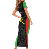 Personalised PNG Southern Highlands Province Family Matching Short Sleeve Bodycon Dress and Hawaiian Shirt Bird of Paradise Tattoo Flag Motif LT9 - Polynesian Pride