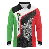 Personalised PNG Southern Highlands Province Long Sleeve Polo Shirt Bird of Paradise Tattoo Flag Motif LT9 Red - Polynesian Pride
