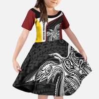 Personalised PNG Western Province Family Matching Off Shoulder Maxi Dress and Hawaiian Shirt Bird of Paradise Tattoo Flag Motif LT9 Daughter's Dress Red - Polynesian Pride