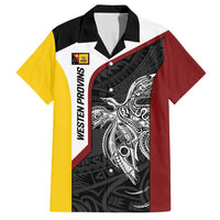 Personalised PNG Western Province Family Matching Off Shoulder Maxi Dress and Hawaiian Shirt Bird of Paradise Tattoo Flag Motif LT9 Dad's Shirt - Short Sleeve Red - Polynesian Pride