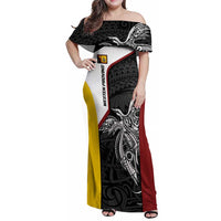 Personalised PNG Western Province Family Matching Off Shoulder Maxi Dress and Hawaiian Shirt Bird of Paradise Tattoo Flag Motif LT9 Mom's Dress Red - Polynesian Pride