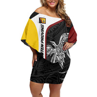 Personalised PNG Western Province Family Matching Off Shoulder Short Dress and Hawaiian Shirt Bird of Paradise Tattoo Flag Motif LT9 Mom's Dress Red - Polynesian Pride