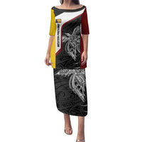 Personalised PNG Western Province Family Matching Puletasi and Hawaiian Shirt Bird of Paradise Tattoo Flag Motif LT9 Mom's Dress Red - Polynesian Pride