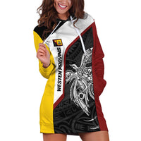 Personalised PNG Western Province Hoodie Dress Bird of Paradise Tattoo Flag Motif LT9 Red - Polynesian Pride