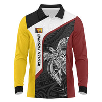 Personalised PNG Western Province Long Sleeve Polo Shirt Bird of Paradise Tattoo Flag Motif LT9 Red - Polynesian Pride