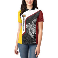 Personalised PNG Western Province Women Polo Shirt Bird of Paradise Tattoo Flag Motif LT9 - Polynesian Pride