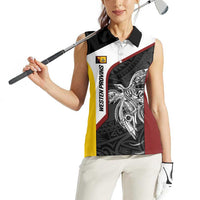 Personalised PNG Western Province Women Sleeveless Polo Shirt Bird of Paradise Tattoo Flag Motif LT9 - Polynesian Pride