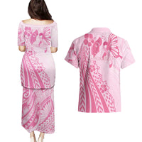 Pacific Girl and Butterfly Cancer Ribbon Personalised Couples Matching Puletasi and Hawaiian Shirt