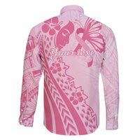 Pacific Girl and Butterfly Cancer Ribbon Personalised Family Matching Long Sleeve Bodycon Dress and Hawaiian Shirt LT9 - Polynesian Pride