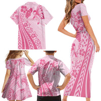Pacific Girl and Butterfly Cancer Ribbon Personalised Family Matching Short Sleeve Bodycon Dress and Hawaiian Shirt LT9 - Polynesian Pride