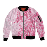 Pacific Girl and Butterfly Cancer Ribbon Personalised Sleeve Zip Bomber Jacket LT9 Unisex Pink - Polynesian Pride