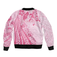 Pacific Girl and Butterfly Cancer Ribbon Personalised Sleeve Zip Bomber Jacket LT9 - Polynesian Pride