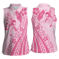 Pacific Girl and Butterfly Cancer Ribbon Personalised Women Sleeveless Polo Shirt