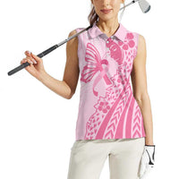 Pacific Girl and Butterfly Cancer Ribbon Personalised Women Sleeveless Polo Shirt