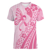 Pacific Girl and Butterfly Cancer Ribbon Personalised Women V-Neck T-Shirt