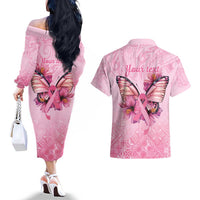 Faith Hope Love Butterfly Ribbon Personalised Couples Matching Off The Shoulder Long Sleeve Dress and Hawaiian Shirt LT9 - Polynesian Pride
