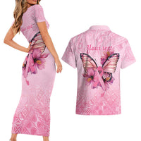 Faith Hope Love Butterfly Ribbon Personalised Couples Matching Short Sleeve Bodycon Dress and Hawaiian Shirt LT9 - Polynesian Pride