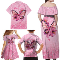 Faith Hope Love Butterfly Ribbon Personalised Family Matching Off Shoulder Maxi Dress and Hawaiian Shirt LT9 - Polynesian Pride