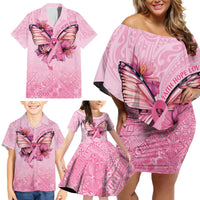 Faith Hope Love Butterfly Ribbon Personalised Family Matching Off Shoulder Short Dress and Hawaiian Shirt LT9 - Polynesian Pride