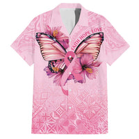Faith Hope Love Butterfly Ribbon Personalised Family Matching Summer Maxi Dress and Hawaiian Shirt LT9 Dad's Shirt - Short Sleeve Pink - Polynesian Pride