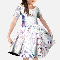 Custom New Zealand Aotearoa Family Matching Off The Shoulder Long Sleeve Dress and Hawaiian Shirt Pink Maori Paua Shell Indigenous - Polynesian Pride