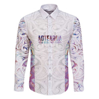 Custom New Zealand Aotearoa Family Matching Off The Shoulder Long Sleeve Dress and Hawaiian Shirt Pink Maori Paua Shell Indigenous - Polynesian Pride