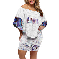 Custom New Zealand Aotearoa Family Matching Off Shoulder Short Dress and Hawaiian Shirt Pink Maori Paua Shell Indigenous LT9 Mom's Dress Pink - Polynesian Pride