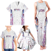 Custom New Zealand Aotearoa Family Matching Tank Maxi Dress and Hawaiian Shirt Pink Maori Paua Shell Indigenous LT9 - Polynesian Pride