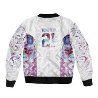 Custom New Zealand Aotearoa Sleeve Zip Bomber Jacket Pink Maori Paua Shell Indigenous - Polynesian Pride