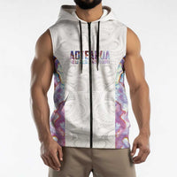 Custom New Zealand Aotearoa Sleeveless Zip Hoodie Pink Maori Paua Shell Indigenous - Polynesian Pride