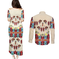 Papua Batik Motif Bird Of Paradise and Native Papuan Shield Couples Matching Puletasi Dress and Long Sleeve Button Shirt LT9 - Polynesian Pride