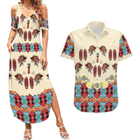 Papua Batik Motif Bird Of Paradise and Native Papuan Shield Couples Matching Summer Maxi Dress and Hawaiian Shirt LT9 Beige - Polynesian Pride