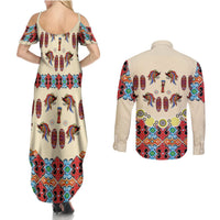 Papua Batik Motif Bird Of Paradise and Native Papuan Shield Couples Matching Summer Maxi Dress and Long Sleeve Button Shirt LT9 - Polynesian Pride