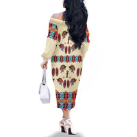 Papua Batik Motif Bird Of Paradise and Native Papuan Shield Family Matching Off Shoulder Long Sleeve Dress and Hawaiian Shirt LT9 - Polynesian Pride