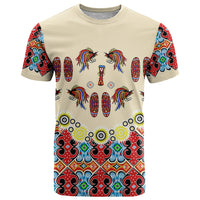 Papua Batik Motif Bird Of Paradise and Native Papuan Shield T Shirt LT9 Beige - Polynesian Pride