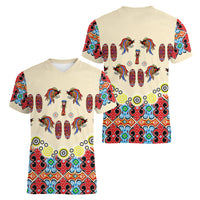 Papua Batik Motif Bird Of Paradise and Native Papuan Shield Women V Neck T Shirt LT9 - Polynesian Pride