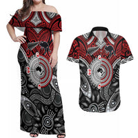 Aotearoa and Australia Couples Matching Off Shoulder Maxi Dress and Hawaiian Shirt New Zealand Honour The Treaty Ake!Ake!Ake! LT9 Red - Polynesian Pride