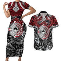 Aotearoa and Australia Couples Matching Short Sleeve Bodycon Dress and Hawaiian Shirt New Zealand Honour The Treaty Ake!Ake!Ake! LT9 Red - Polynesian Pride